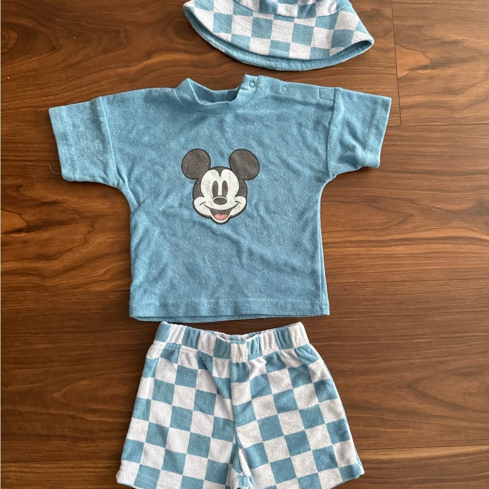 Disney Baby Blue and White Checker Short 3pc Set